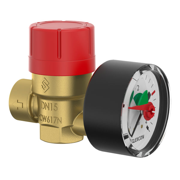 Flamco 27684 Prescomano 1/2" - 3bar NF Safety Valve c/w Gauge